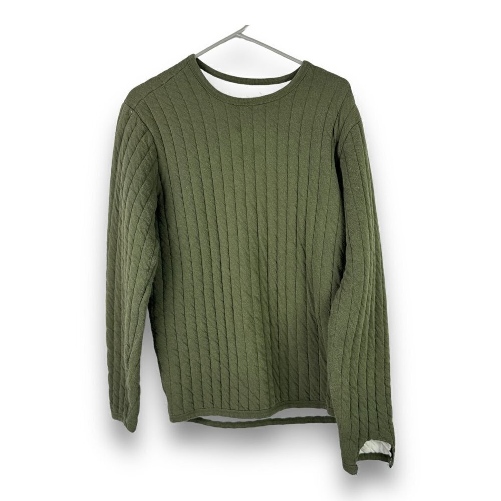 Outerknown Mens Sz M Green Quilted Crewneck Pullover Sweatshirt Cozy - Damaged